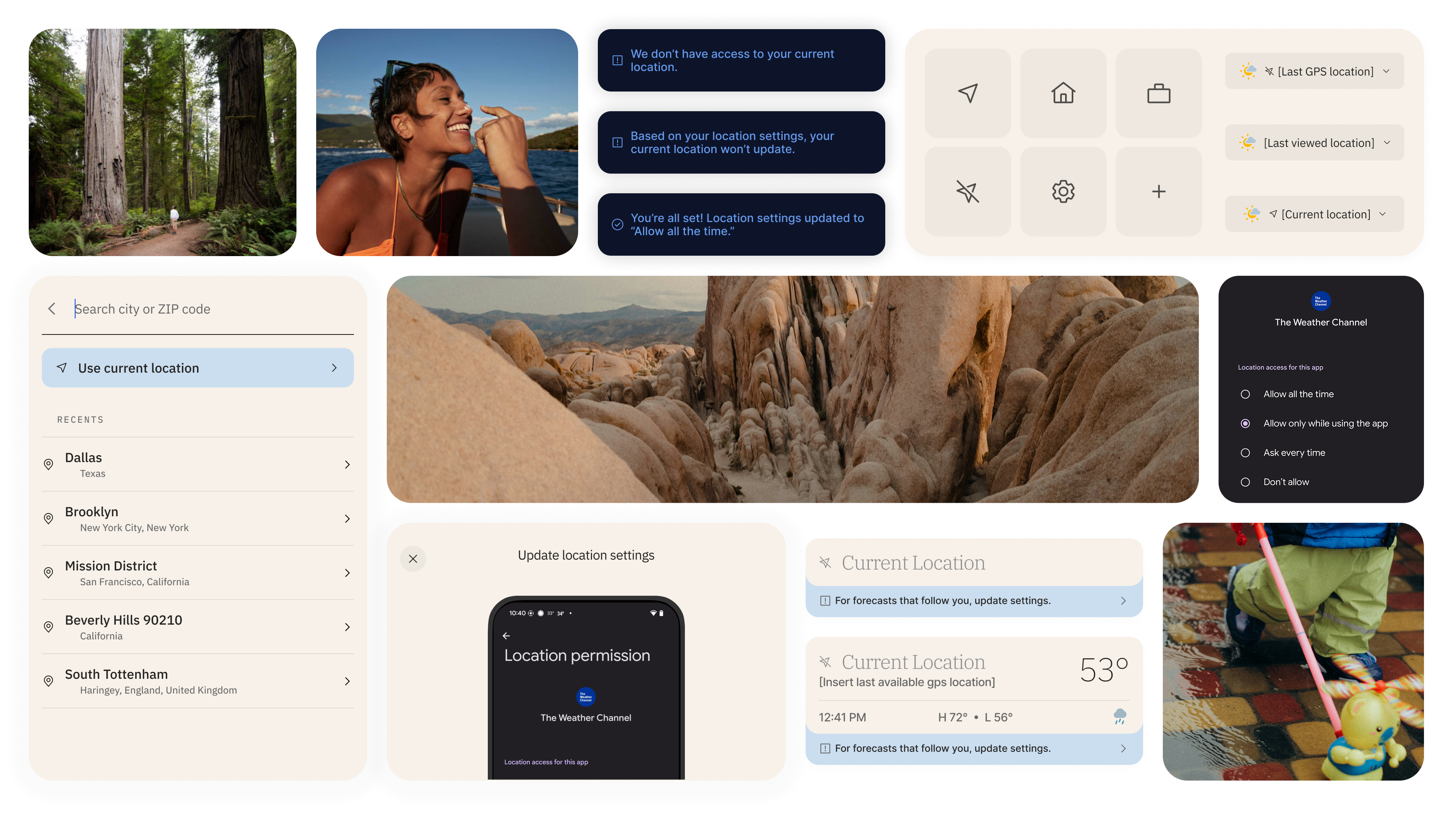 Assembly of images from branded imagery to UI elements as part of the permission priming aspect of the project